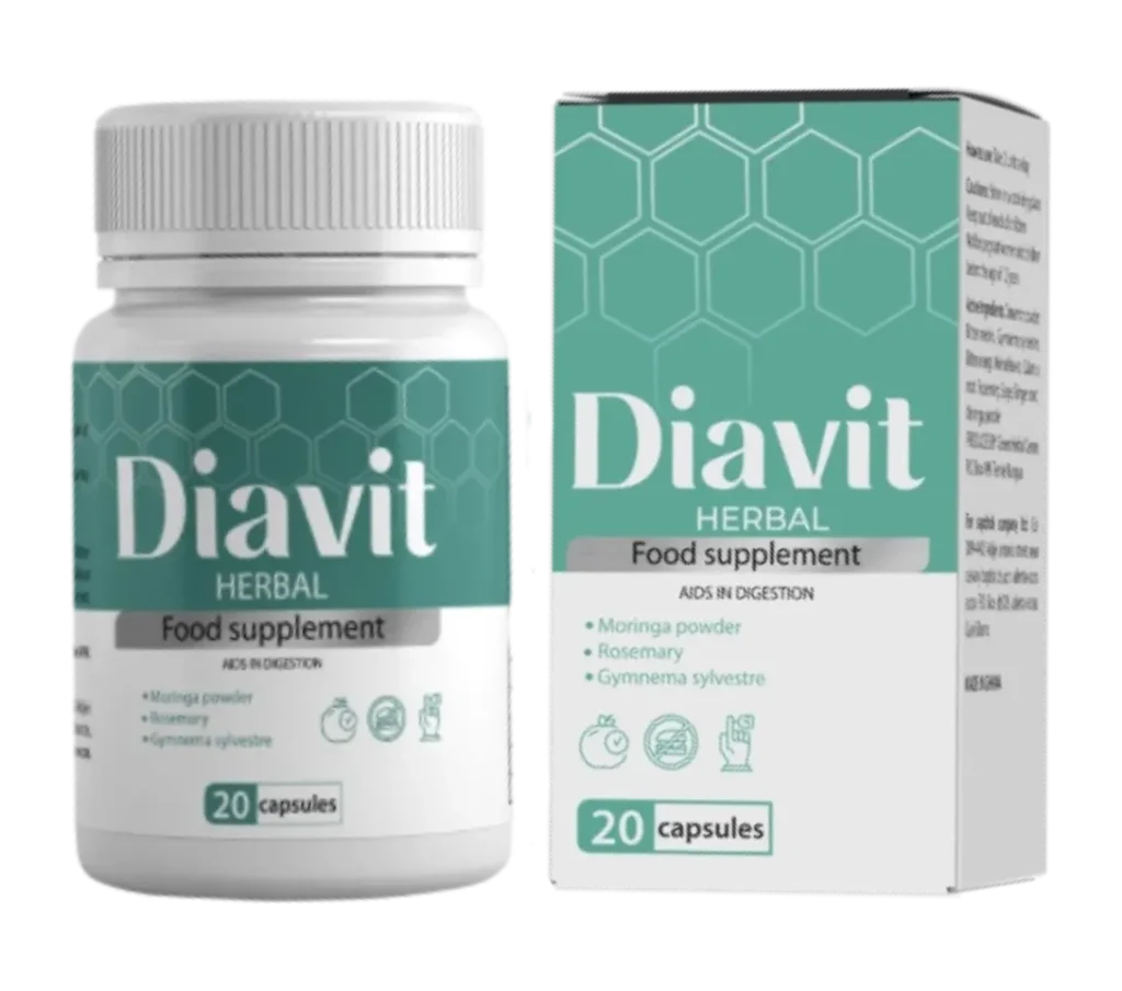 Diavit herbal food supplement bottle and box with 20 capsules
